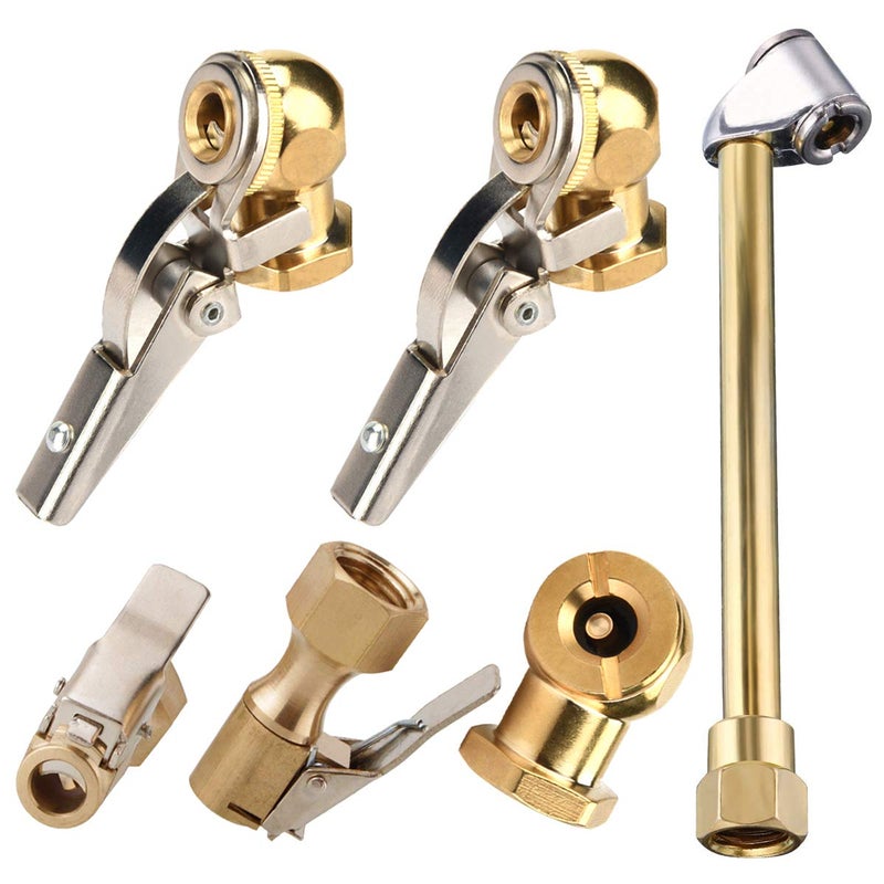 Aulufft مجموعة صمامات هواء Aulufft 6 قطع 1/4 بوصة برأس مزدوج FNPT، صمام تدفق مفتوح، صمام تدفق مغلق، صمام هواء مستقيم مع مشبك لعداد ضغط الهواء وملحقات الضاغط - Image 1